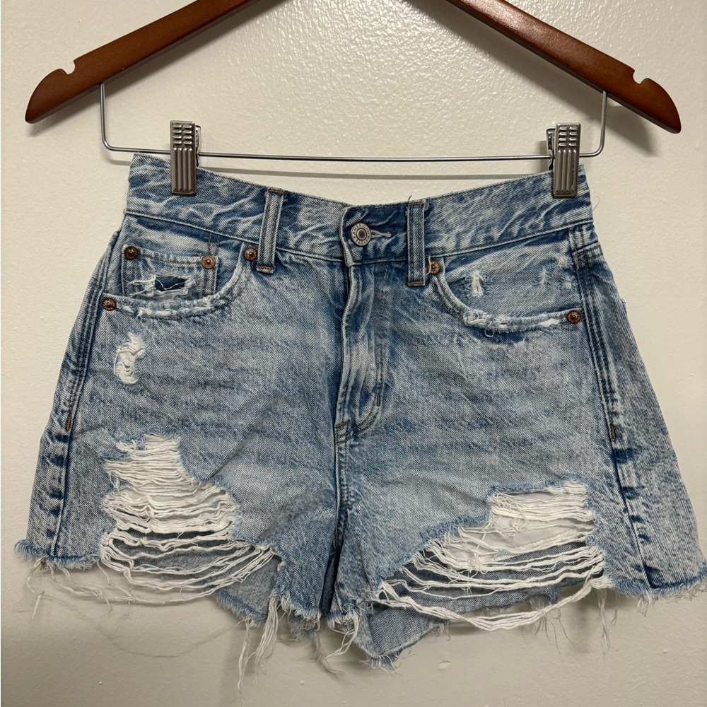 American Eagle Outfitters Light Blue Distressed High Rise Jean Shorts